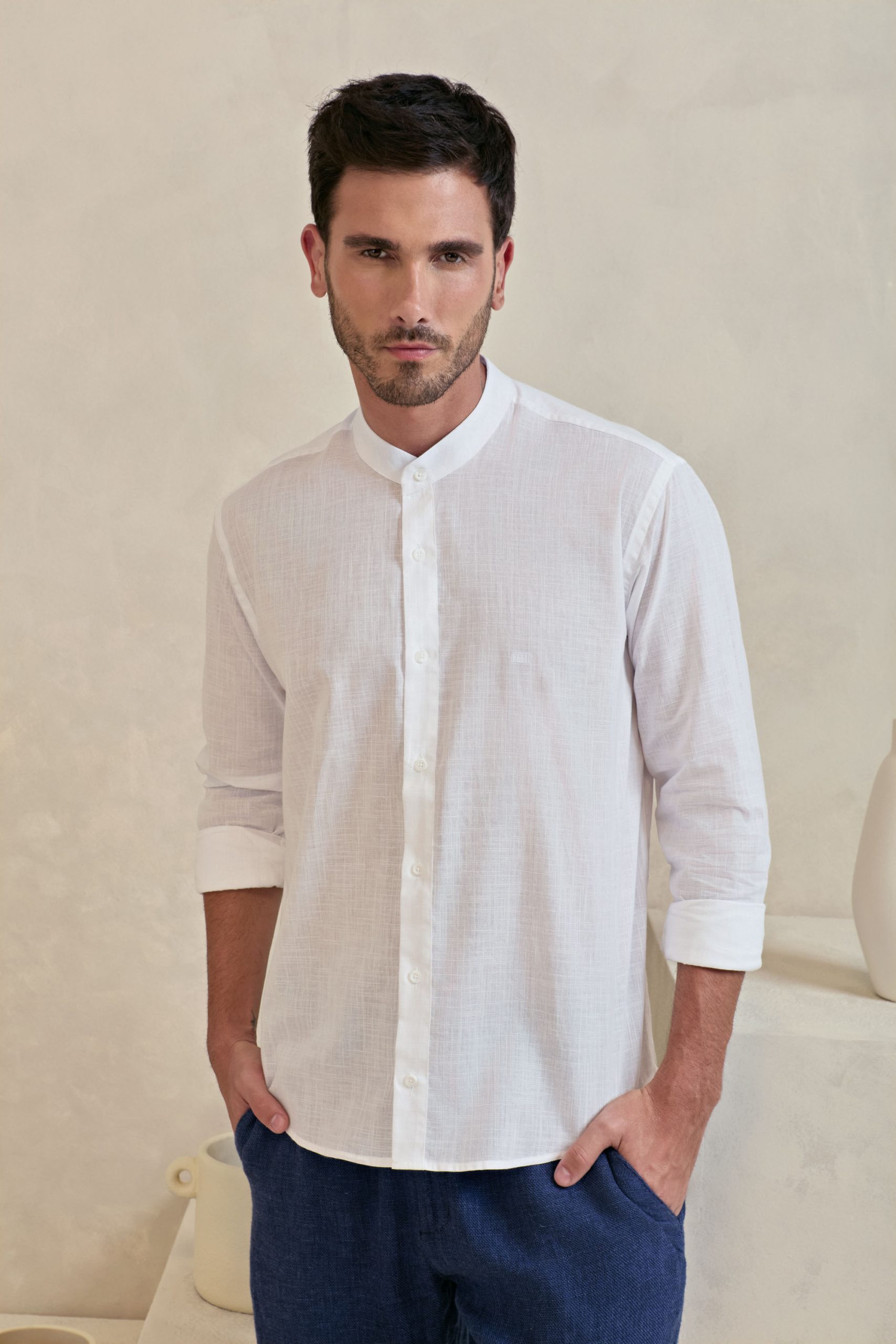 Camisa Masculina Semi Slim Gola Padre Branca Milani Camisaria