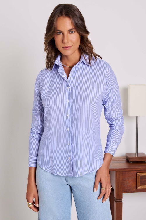 Camisa Feminina Manga Longa Listrada Slim
