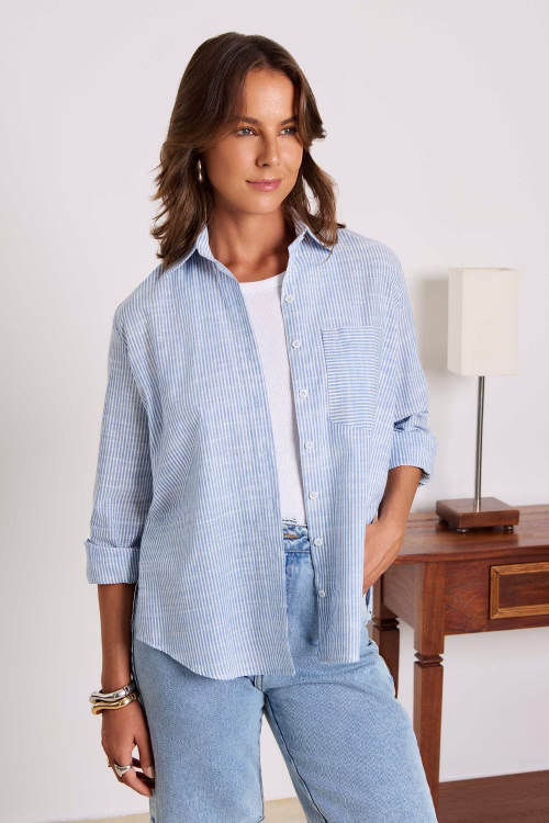 Camisa Feminina Emili Listrada Azul