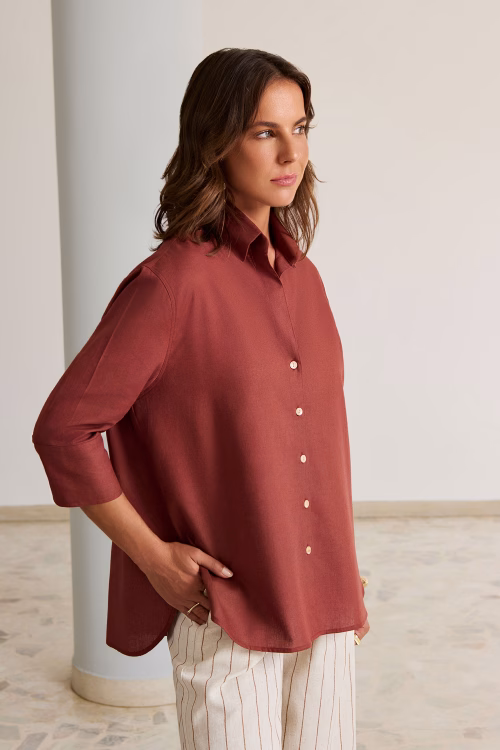 Camisa Feminina Roberta Marrom Manga 3/4